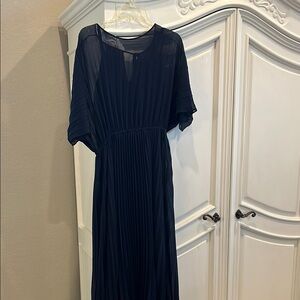Banana Republic Midnight Blue Pleated Long Sleeve Dress